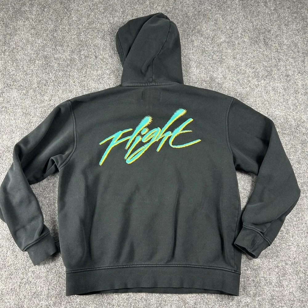 Jordan Flight Hoodie Mens Medium Black‎ Teal Script Logo Pullover Sweatshirt
